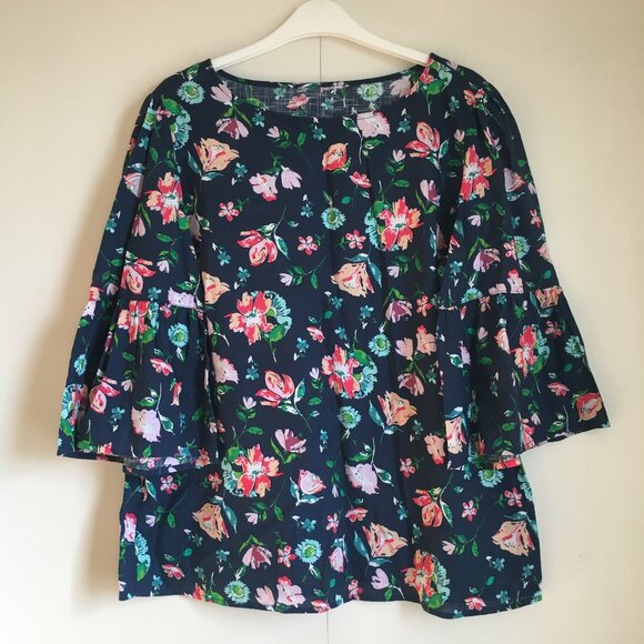 Floral Cotton Bell Sleeve Fairy Garden Top - Picture 1 of 8